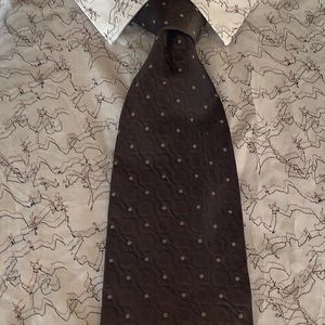 Giorgio Armani Silk and Wool Tie Glistening Espresso Background with Cream Dots